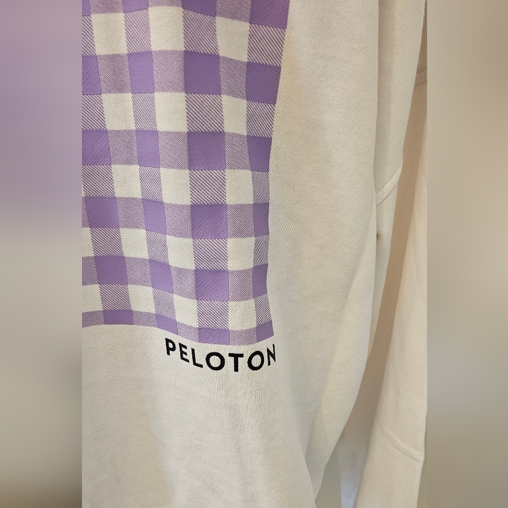 New Peloton Polo Sweatshirt Pullover – White with Lilac Gingham Graphic Size XL - Picture 5 of 7